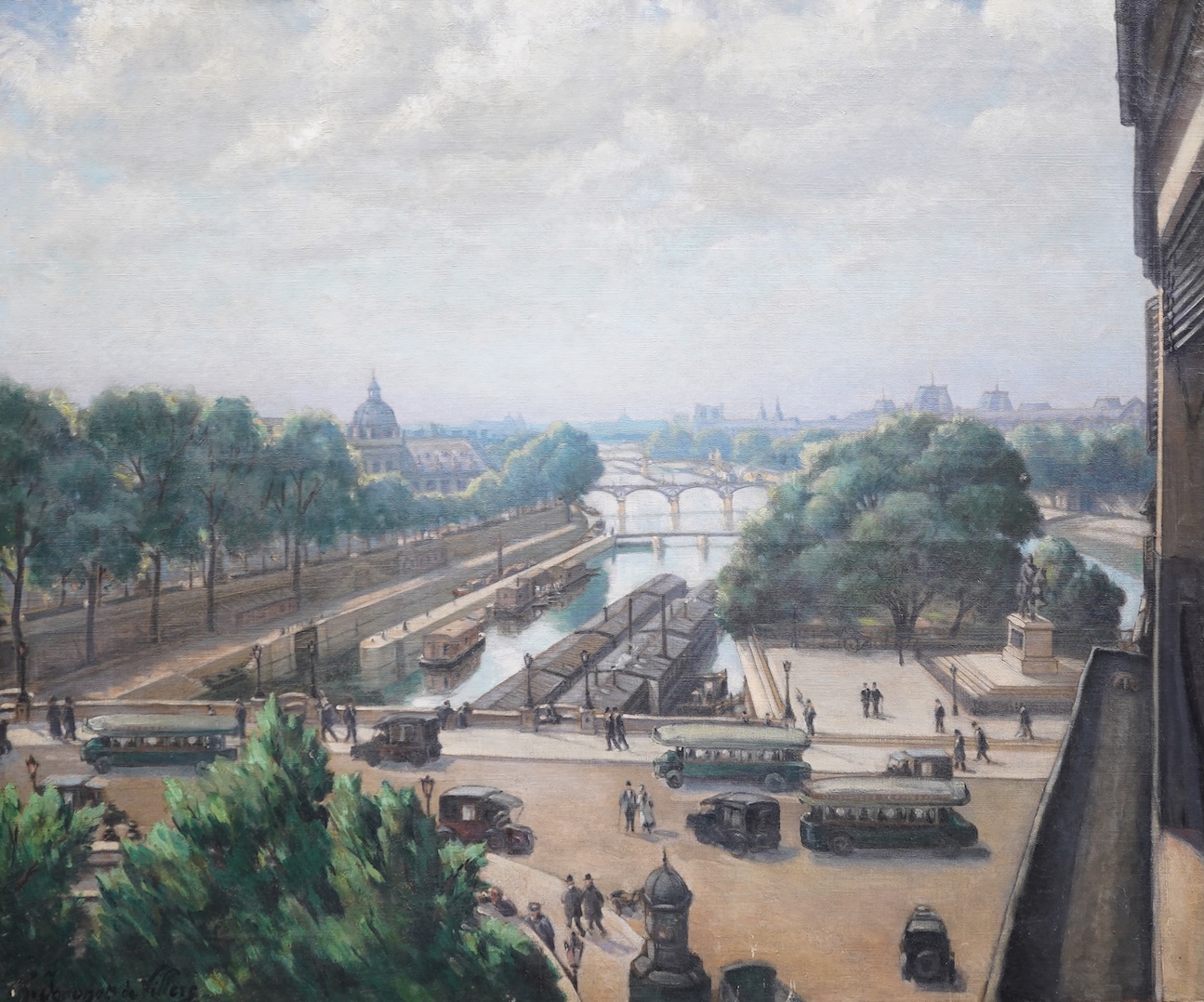 Charles André Igounet de Villers (French, 1881-1944), View of Paris looking along The Seine, oil on canvas, 80 x 95cm, unframed